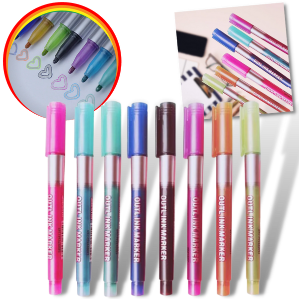 Set of 8 Double Line Marker Pens